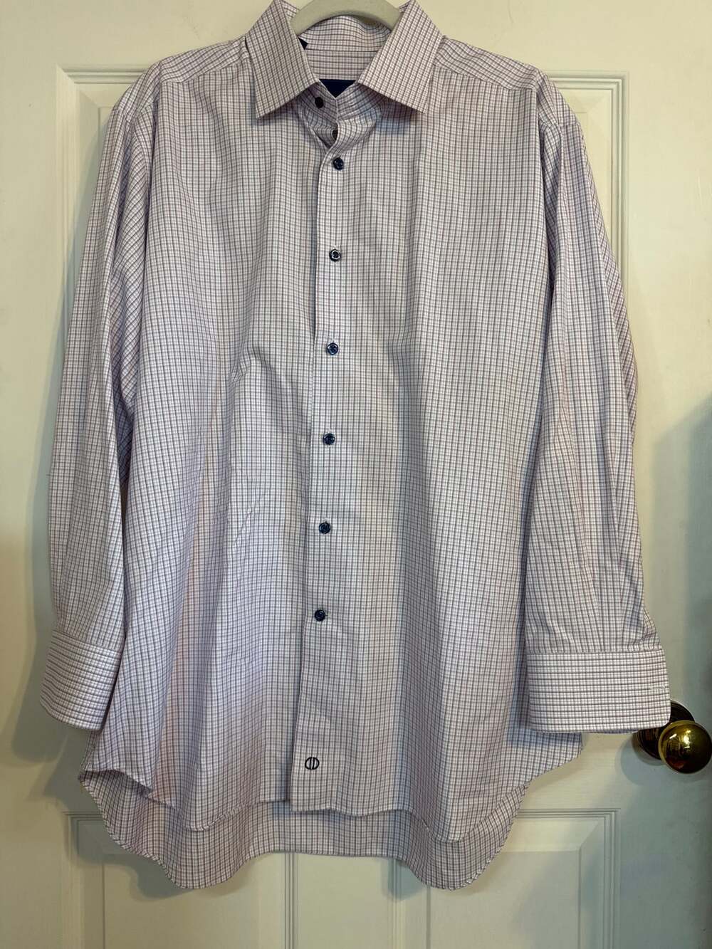 David Donahue Men's Dress Shirt Size 17 32/33 Plaid Check 100% Cotton